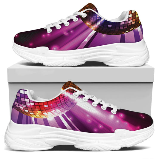 Purple Light Disco Ball Print White Chunky Shoes