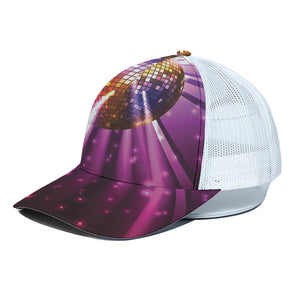 Purple Light Disco Ball Print White Mesh Trucker Cap