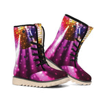 Purple Light Disco Ball Print Winter Boots