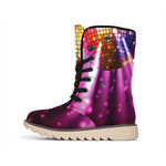 Purple Light Disco Ball Print Winter Boots