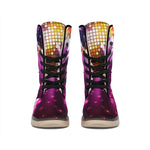 Purple Light Disco Ball Print Winter Boots