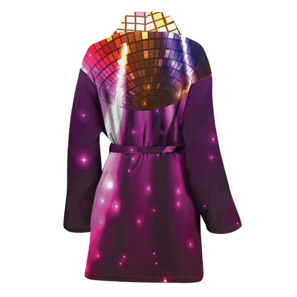 Purple Light Disco Ball Print Women's Bathrobe