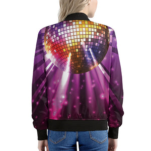 Purple Light Disco Ball Print Women's Bomber Jacket