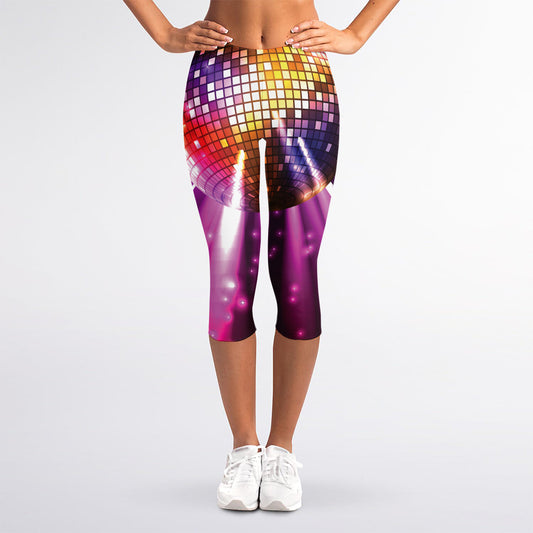 Purple Light Disco Ball Print Women's Capri Leggings