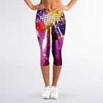 Purple Light Disco Ball Print Women's Capri Leggings