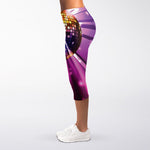Purple Light Disco Ball Print Women's Capri Leggings