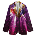 Purple Light Disco Ball Print Women's Cotton Blazer