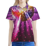 Purple Light Disco Ball Print Women's Polo Shirt