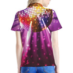 Purple Light Disco Ball Print Women's Polo Shirt