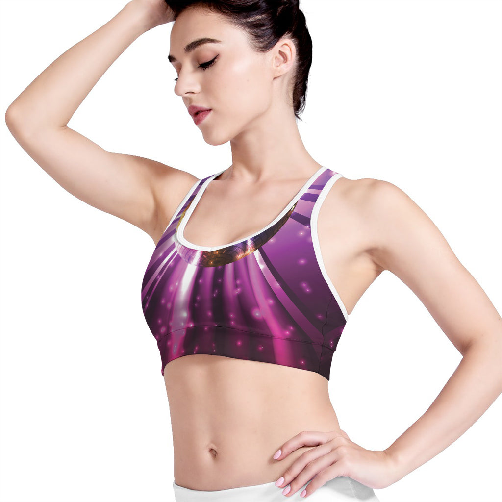 Purple Light Disco Ball Print Women's Sports Bra