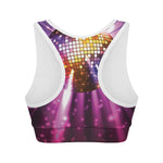 Purple Light Disco Ball Print Women's Sports Bra