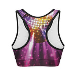 Purple Light Disco Ball Print Women's Sports Bra