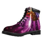 Purple Light Disco Ball Print Work Boots