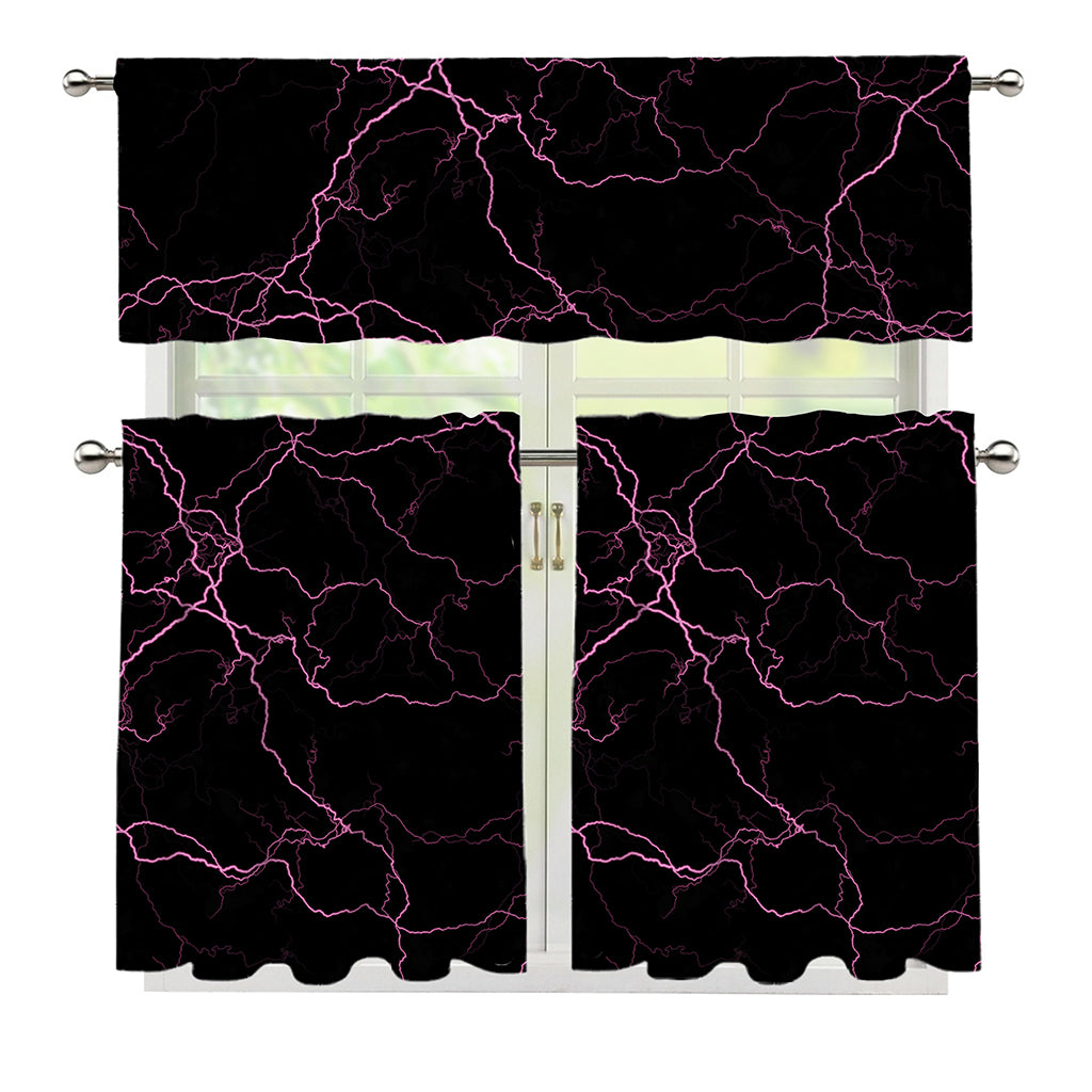 Purple Lightning Print 3 Piece Kitchen Curtains