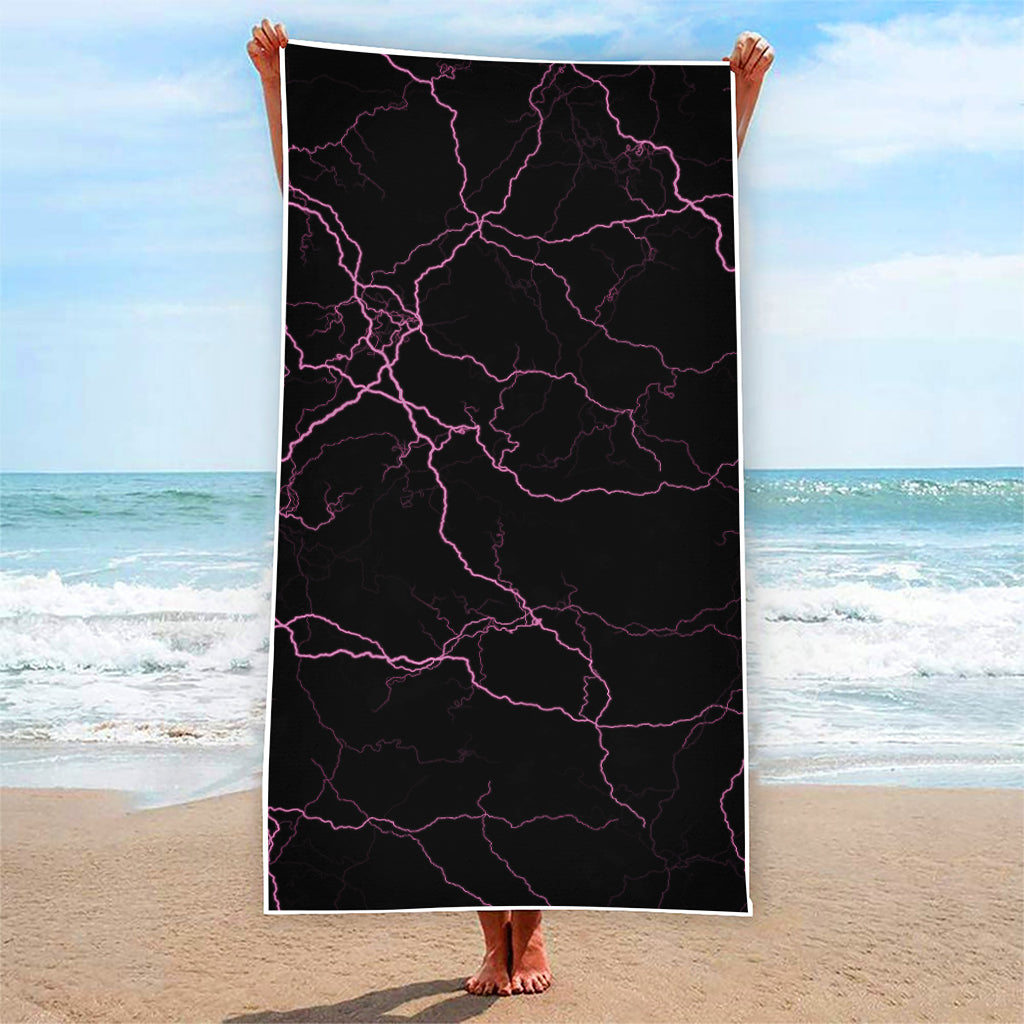 Purple Lightning Print Beach Towel