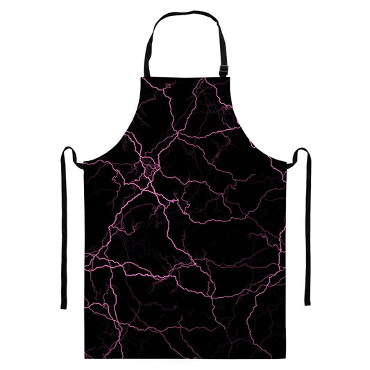 Purple Lightning Print Bib Apron With Pocket
