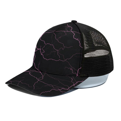 Purple Lightning Print Black Mesh Trucker Cap