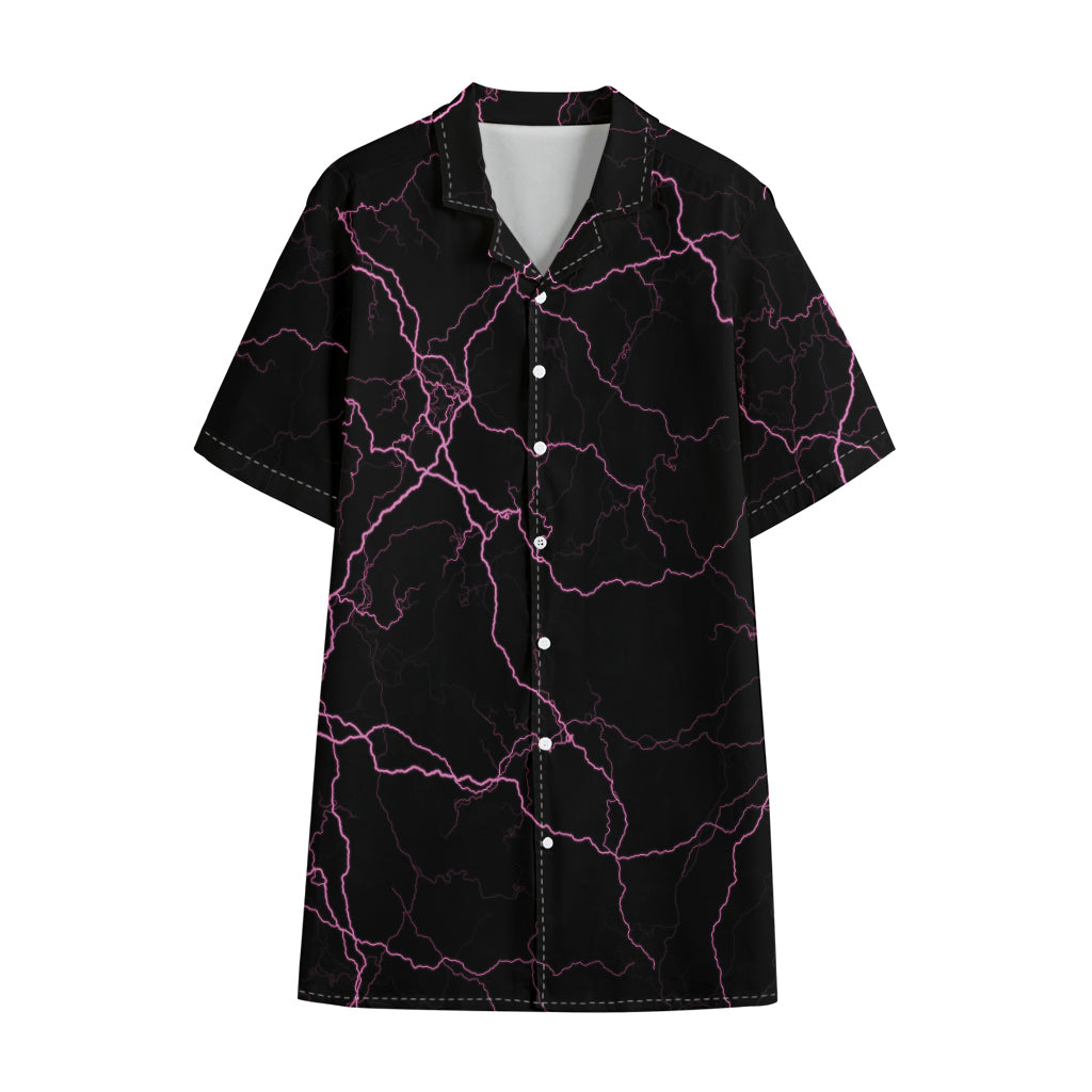 Purple Lightning Print Cotton Hawaiian Shirt