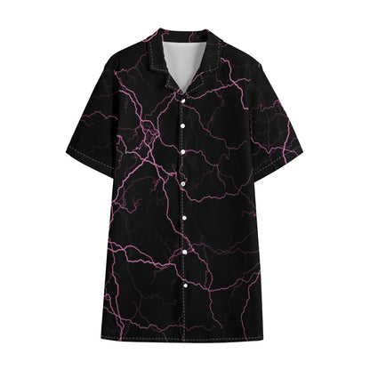Purple Lightning Print Cotton Hawaiian Shirt