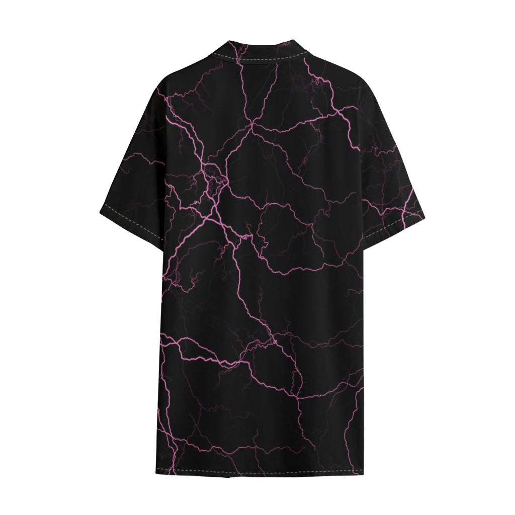 Purple Lightning Print Cotton Hawaiian Shirt