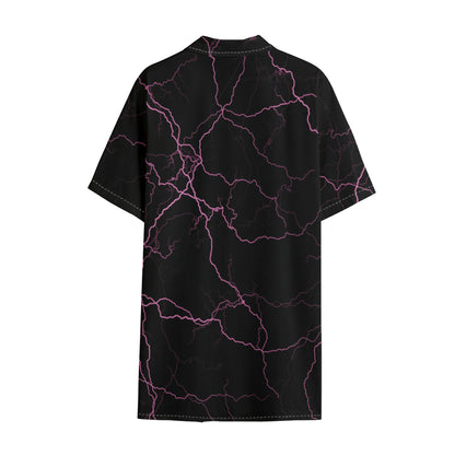 Purple Lightning Print Cotton Hawaiian Shirt
