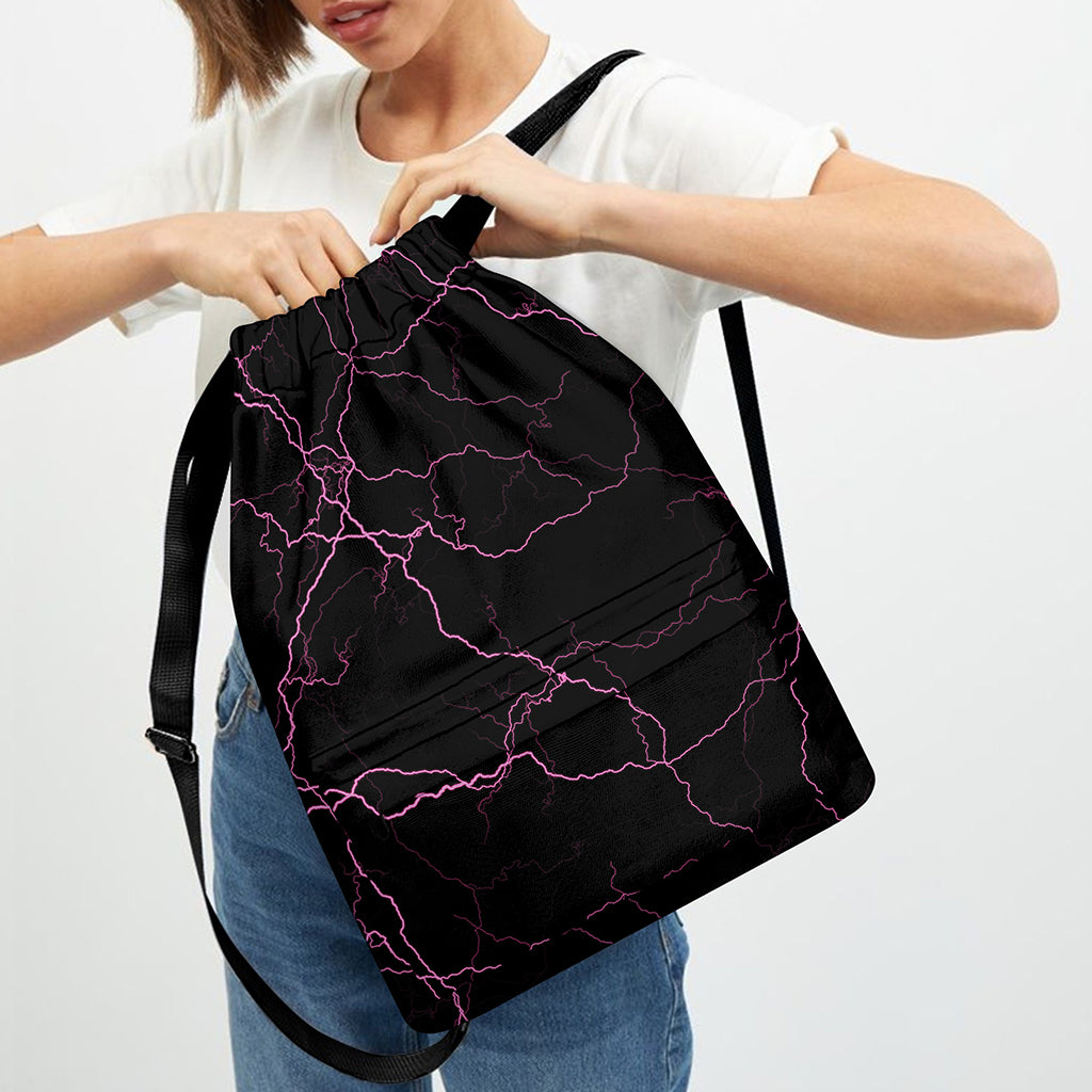 Purple Lightning Print Drawstring Backpack