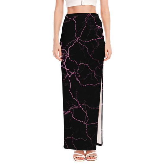 Purple Lightning Print High Slit Maxi Skirt