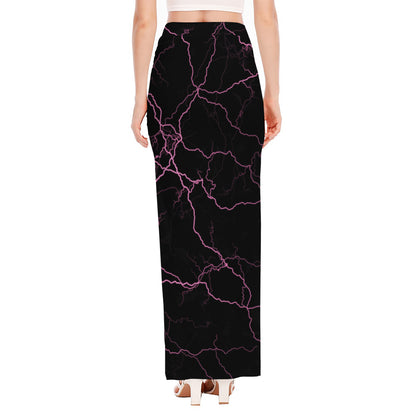 Purple Lightning Print High Slit Maxi Skirt