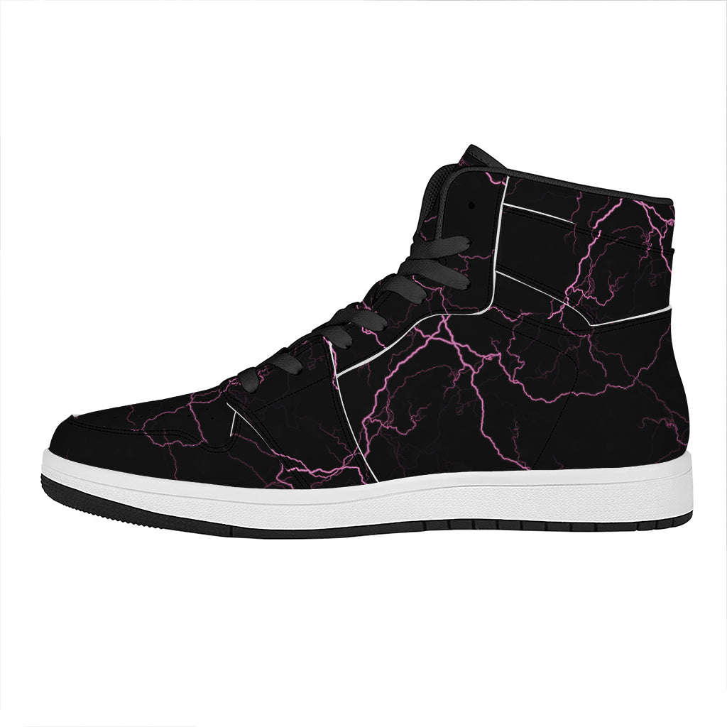 Purple Lightning Print High Top Leather Sneakers