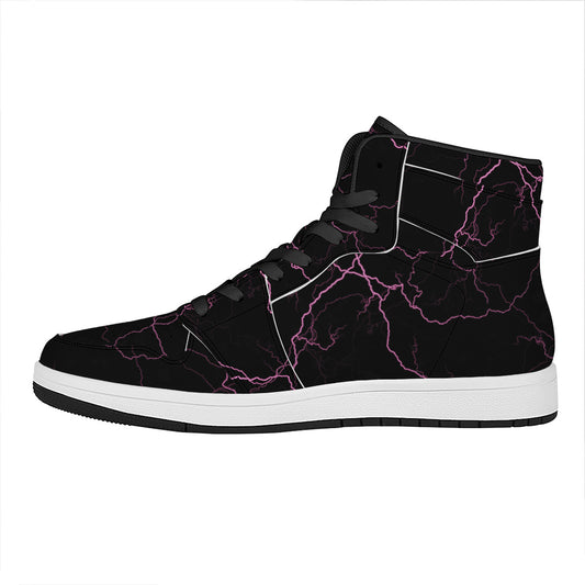 Purple Lightning Print High Top Leather Sneakers