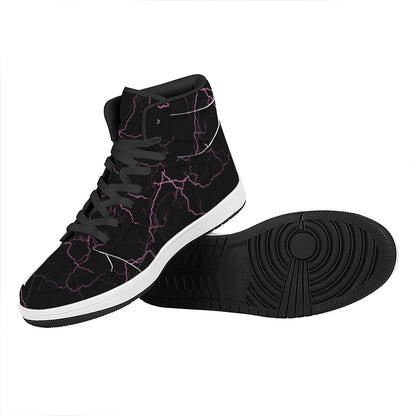 Purple Lightning Print High Top Leather Sneakers