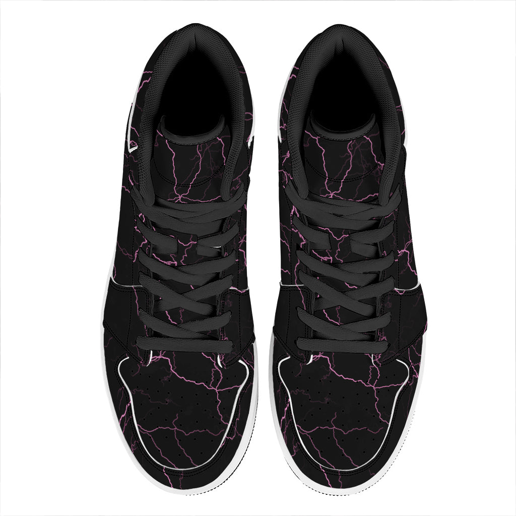 Purple Lightning Print High Top Leather Sneakers