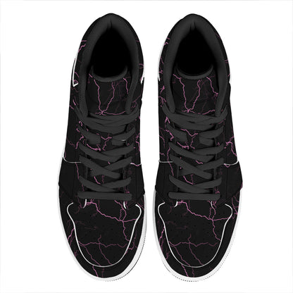 Purple Lightning Print High Top Leather Sneakers