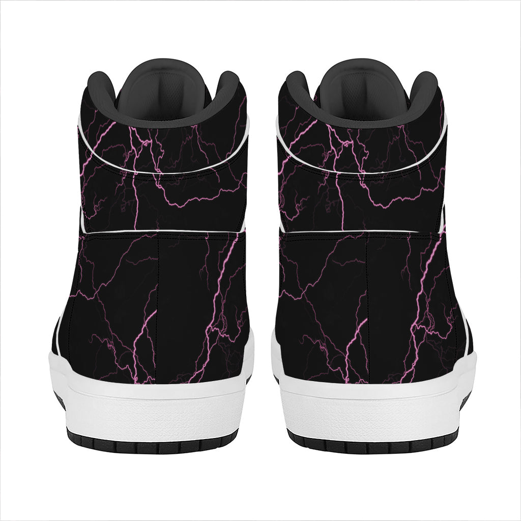 Purple Lightning Print High Top Leather Sneakers