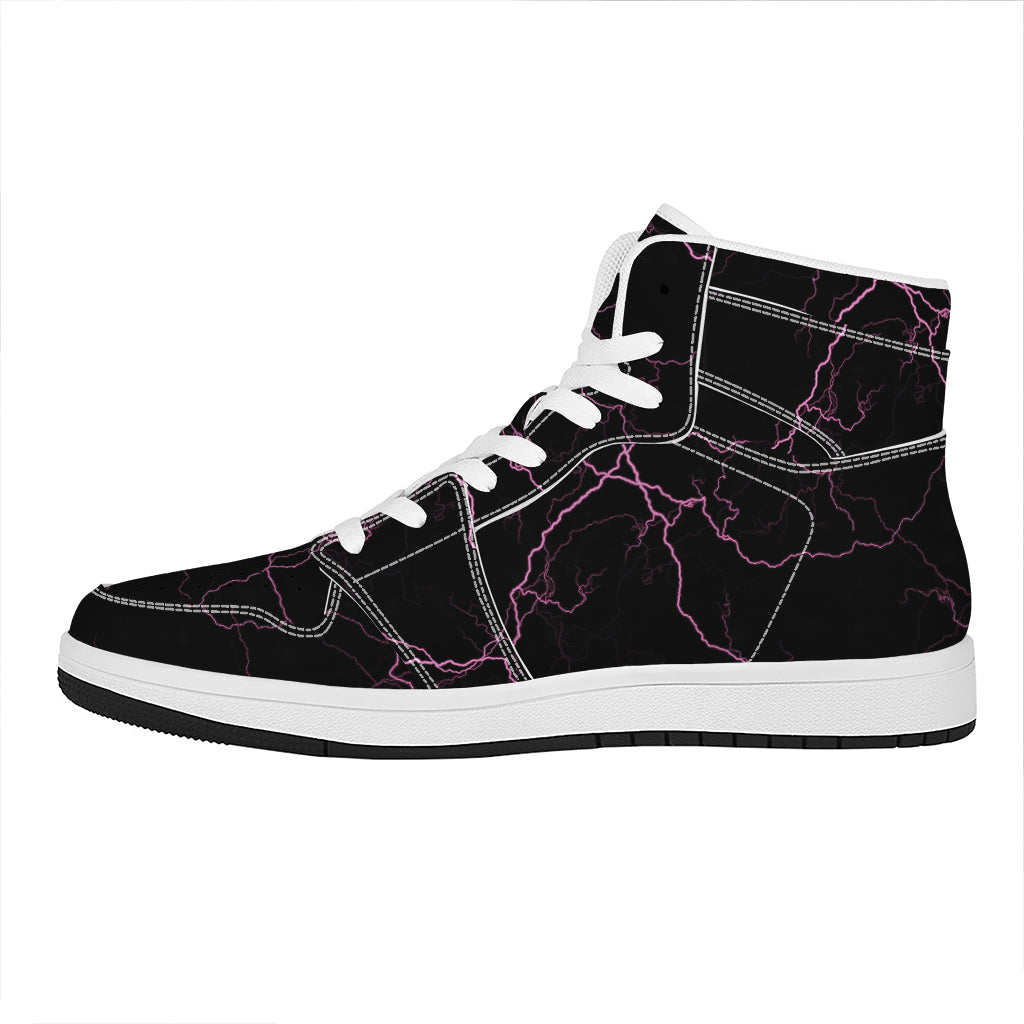 Purple Lightning Print High Top Leather Sneakers