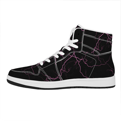 Purple Lightning Print High Top Leather Sneakers