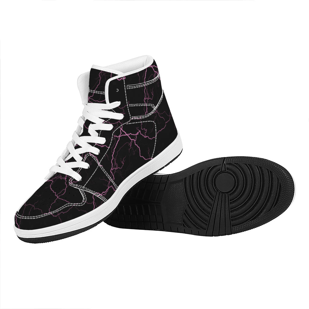 Purple Lightning Print High Top Leather Sneakers