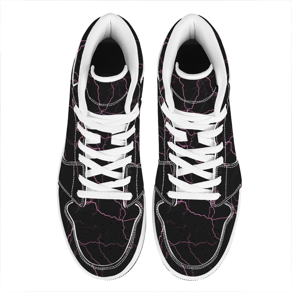 Purple Lightning Print High Top Leather Sneakers