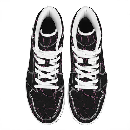 Purple Lightning Print High Top Leather Sneakers