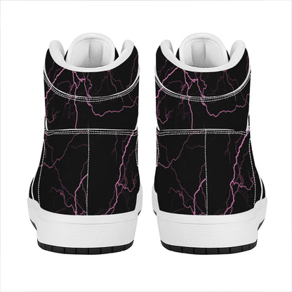Purple Lightning Print High Top Leather Sneakers