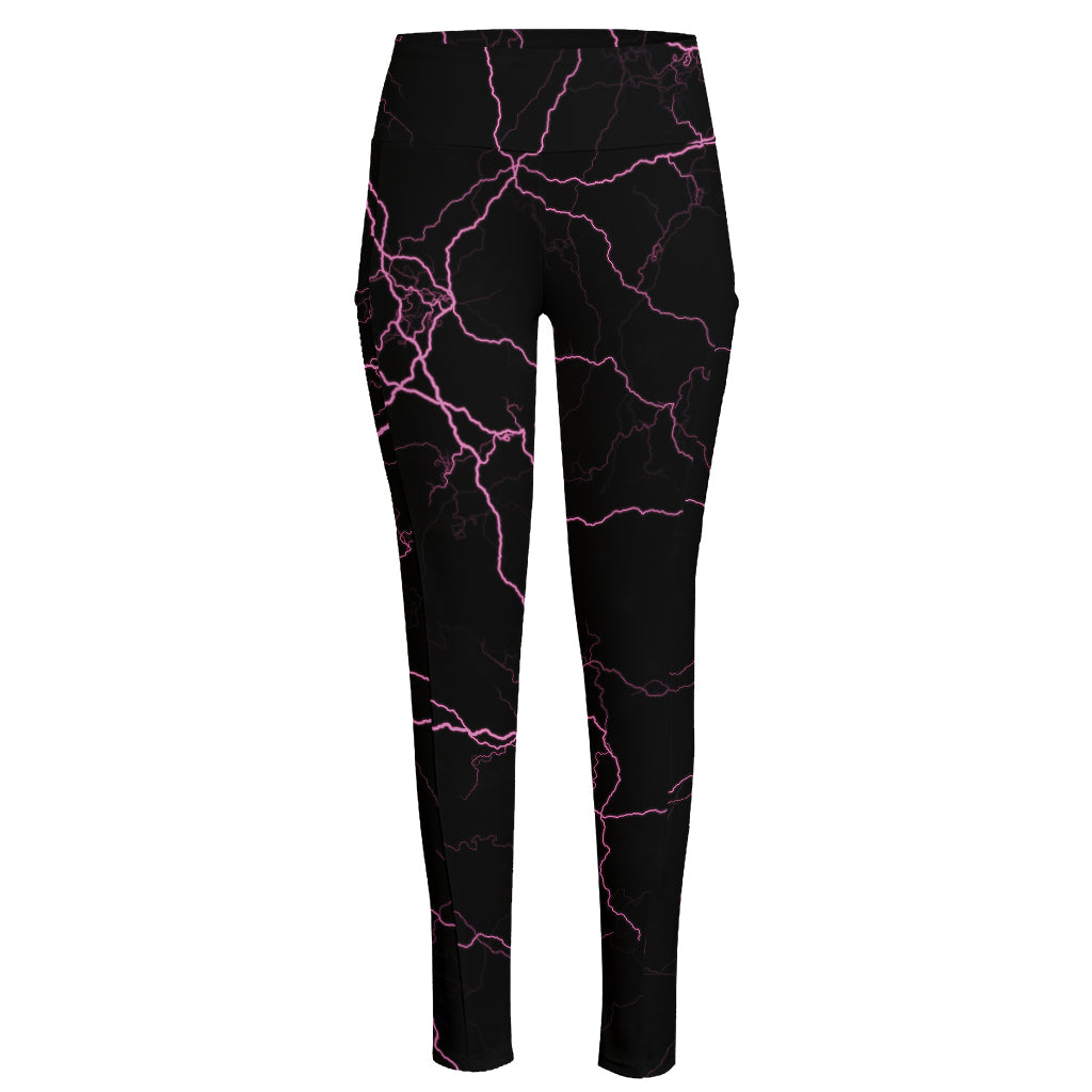 Purple Lightning Print High-Waisted Pocket Leggings