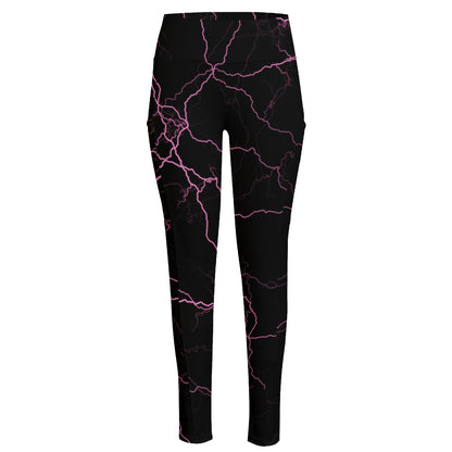 Purple Lightning Print High-Waisted Pocket Leggings