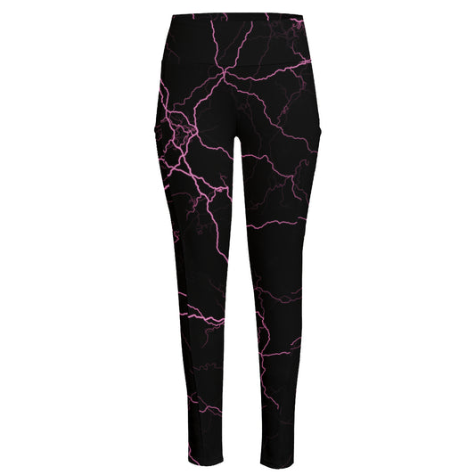 Purple Lightning Print High-Waisted Pocket Leggings