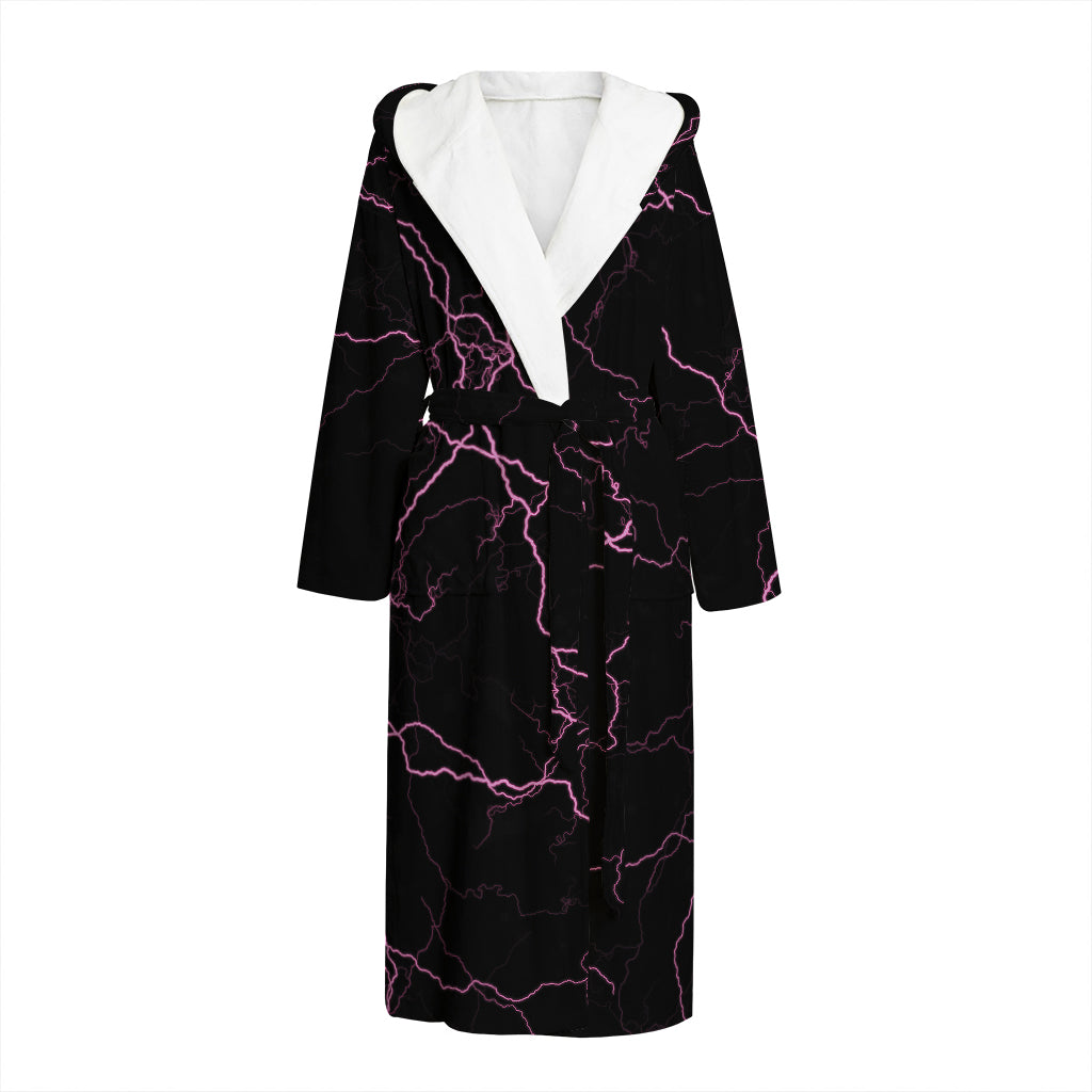 Purple Lightning Print Hooded Bathrobe