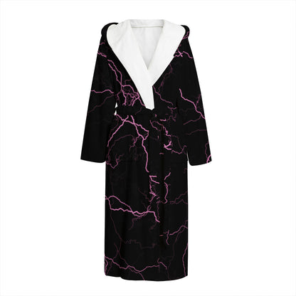 Purple Lightning Print Hooded Bathrobe