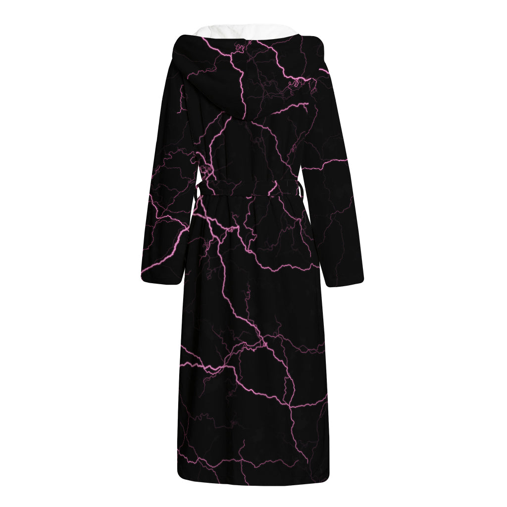 Purple Lightning Print Hooded Bathrobe