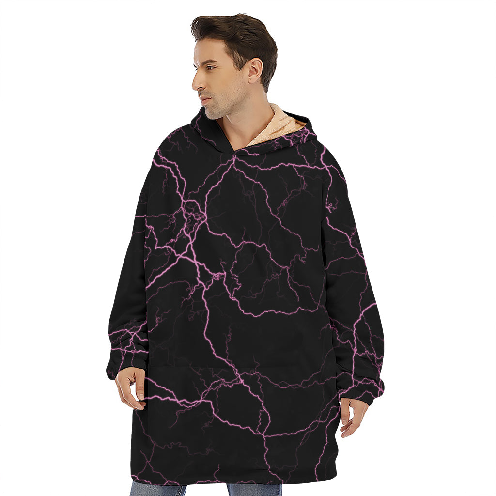 Purple Lightning Print Hoodie Blanket