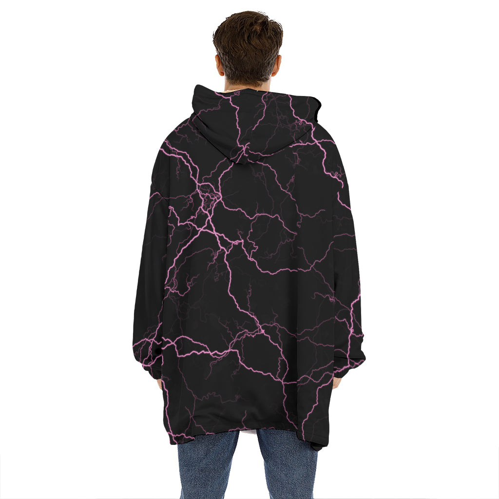 Purple Lightning Print Hoodie Blanket