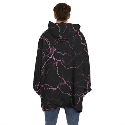 Purple Lightning Print Hoodie Blanket