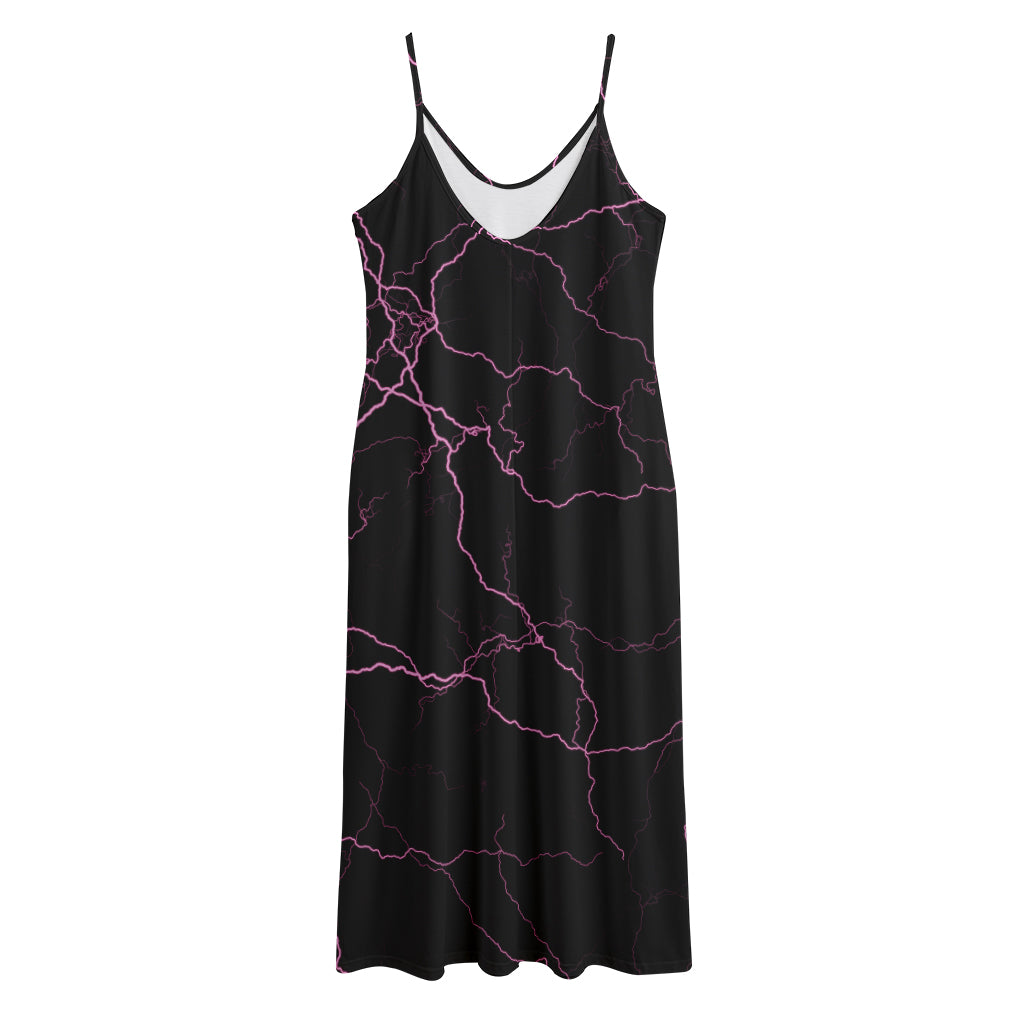 Purple Lightning Print Jersey Midi Cami Dress